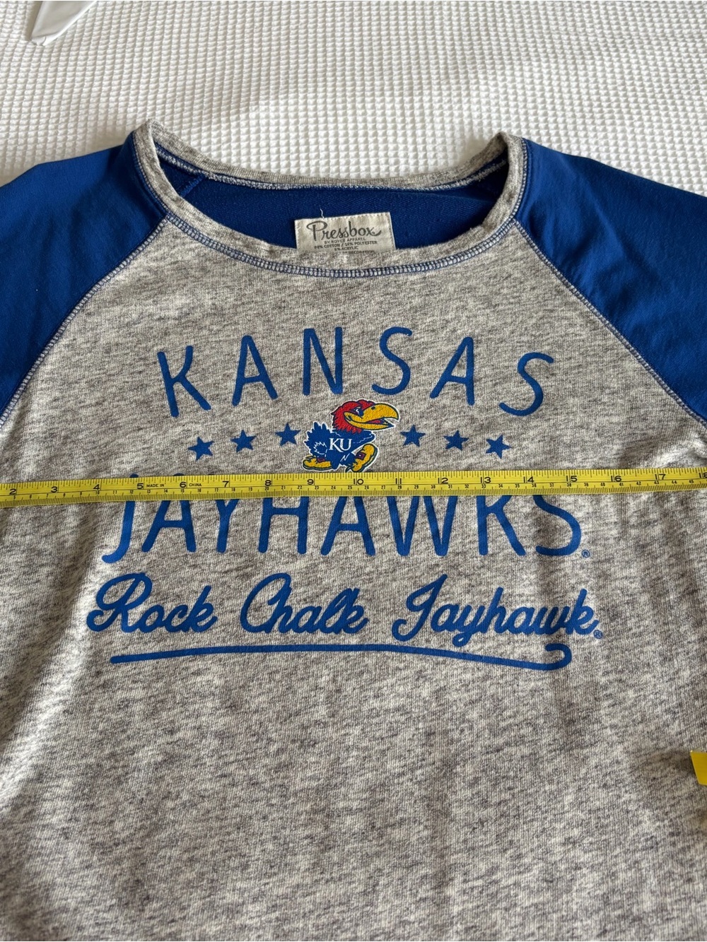 Pressbox Kansas Jayhawks Raglan Sweatshirt - Royal Blue & Heather Gray - Picture 3 of 7